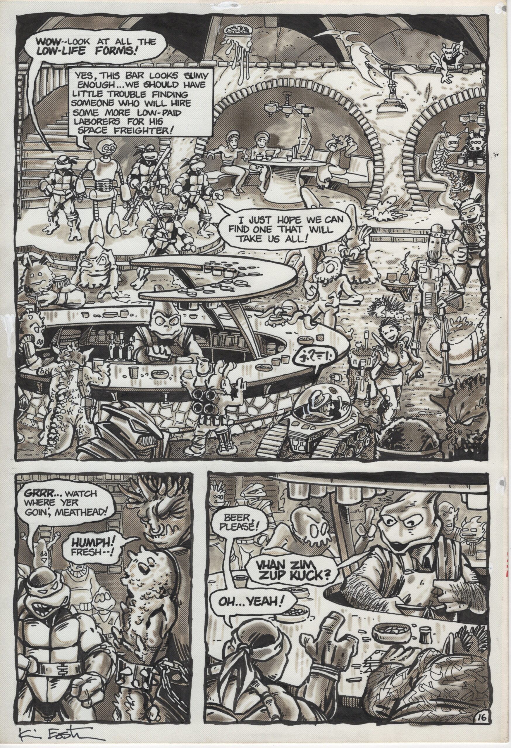 TMNT #5 Original Art 1985 Kevin Eastman and Peter Laird Page 16 Ink on Duo Shade Paper 8 x12 $50k