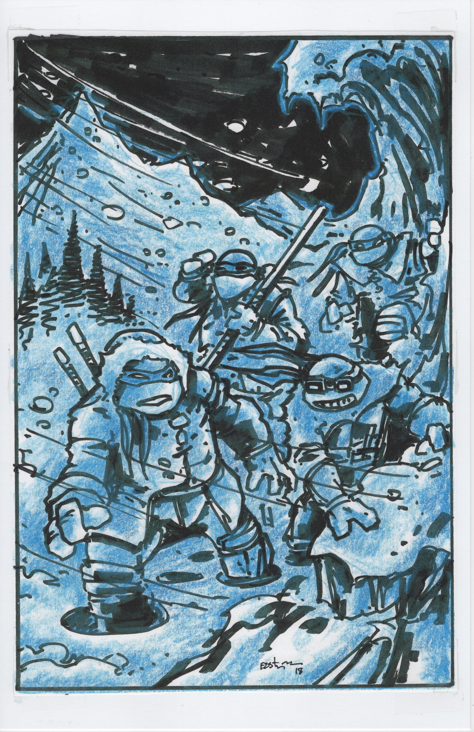 TMNT #83 Cover 2018 Concept Design Production Proof Photocopy Ink and Blue Pencil 11x17 $25.00