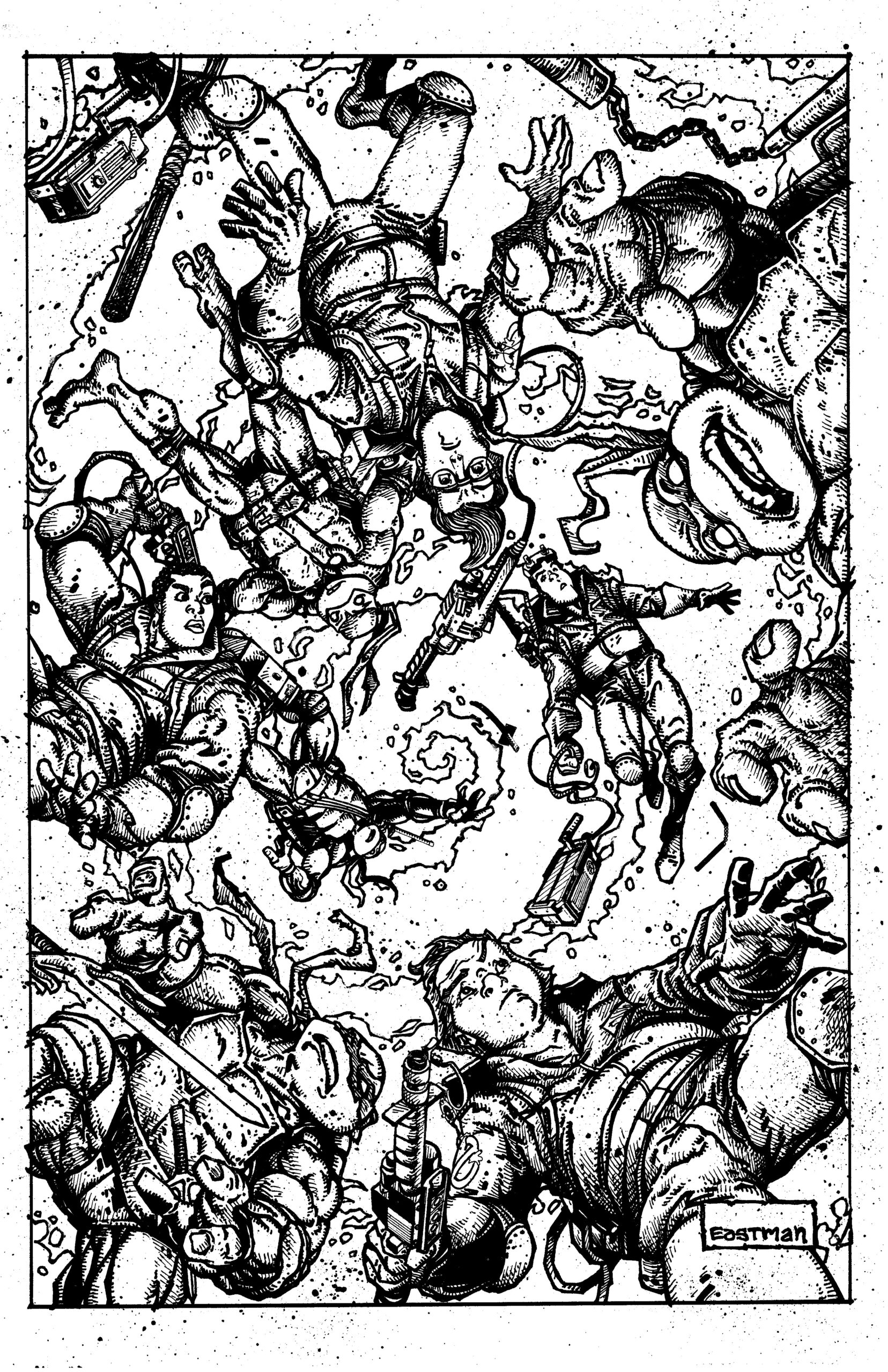 TMNT Ghostbusters #1 2017 Cover Original Art Pencils by Freddie Williams and inks by Kevin Eastman 11x17 $5k