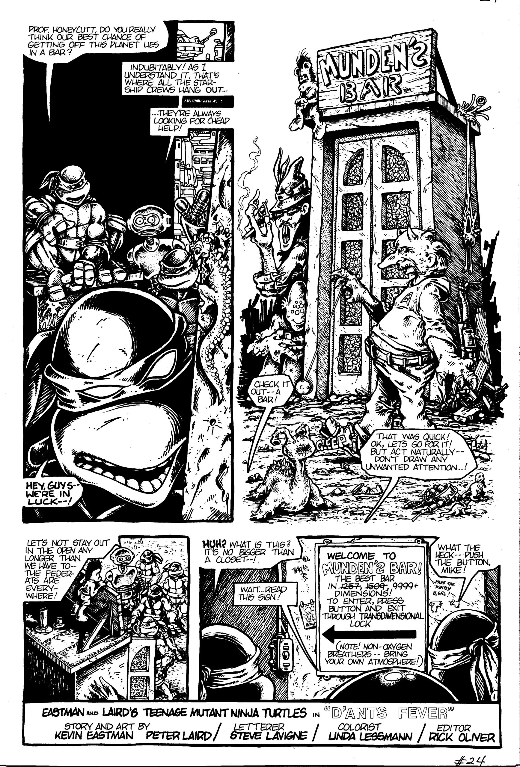 TMNT Mundens Bar Production Proof 1986 Kevin Eastman and Peter Laird Page #1 Pen and Ink 11x17 $50.00